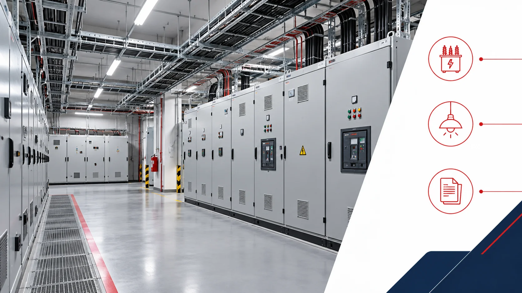 Elektrik dağıtım odası ve kapalı panolar — yapay zekâ ile üretilmiş temsili görsel