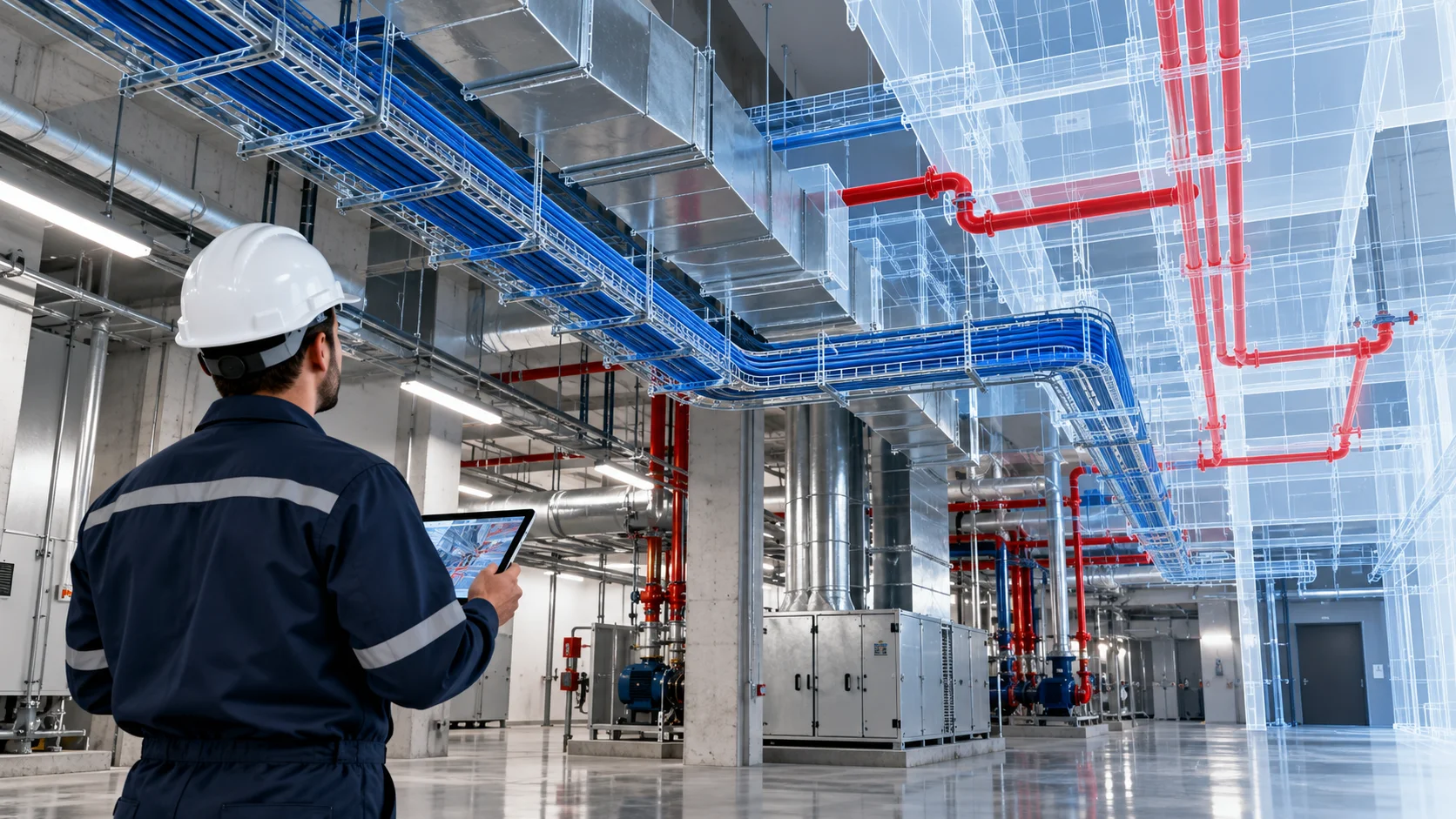 BIM coordination of electrical and mechanical routes — AI-generated illustration