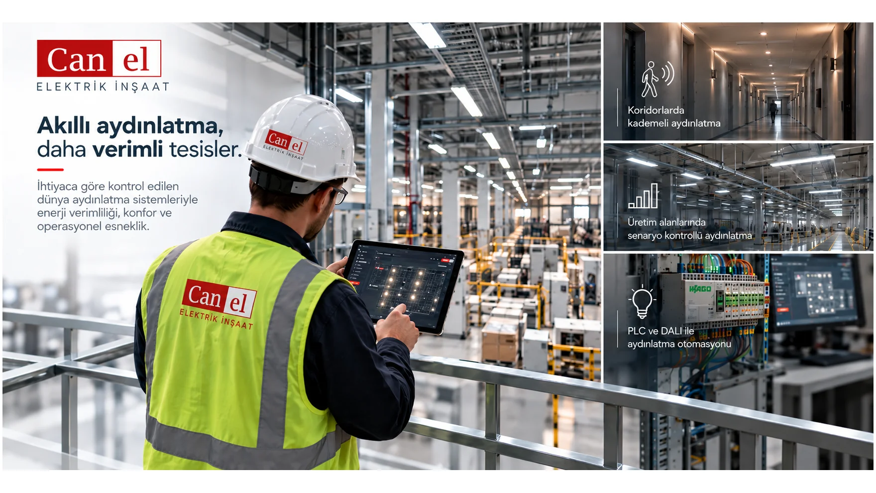 CANEL illustration of corridor and production lighting automation with PLC and DALI controls