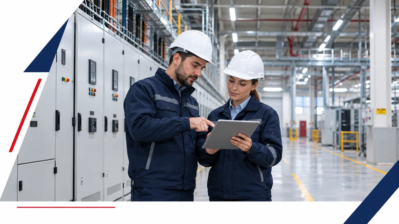 Technical review of factory electrical works — AI-generated illustration