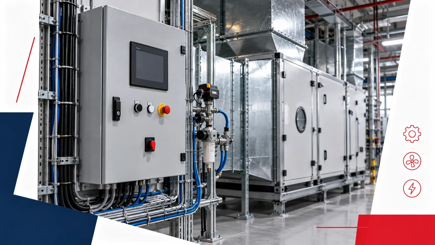 HVAC equipment and automation control panel — AI-generated illustration